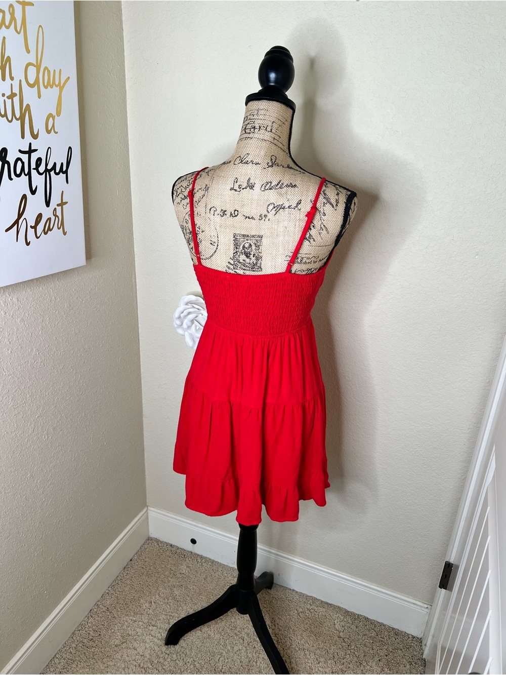 NTM: Morceau Los Angeles Red Linen Blend Tiered Mini Dress Smocked Back M - Picture 13 of 16